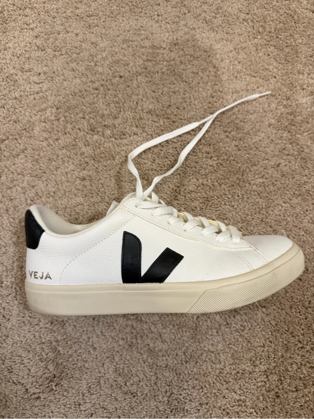 Veja White Leather Sneakers with Black V Accent